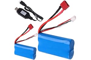 Yangers Set di 2 batterie ricaricabili agli ioni di litio da 7,4 V, 2000 mAh, 2S 20 C, connettore femmina con caricatore USB per auto RC Fuori Strada Camion Cavaliere WLtoys