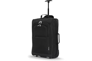 5 Cities Leichtgewicht Handgepäck Kabinentrolley Rollkoffer Gepäck Reisetasche Bordgepäck mit Rädern für Easyjet, Ryanair, British Airways, Jet 2 und viele andere Airlines 55x35x20cm 42L (Schwarz)