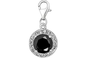 Quiges Charm Pendentif en Argent 925 Cristaux Ronds avec Fermoir