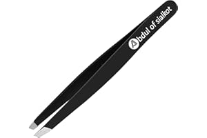 Abdul of Sialkot Tweezers for Eyebrows - 1 Pack Slant Tip Professional Stainless Steel Eyebrow Tweezers for Women & Men - Great Precision on Brow, Facial Hair & Ingrown Hair (Black)