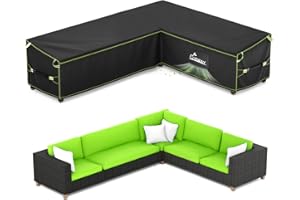 Uirway Copridivano da giardino a forma di L impermeabile , (286x222x87 cm), tessuto Oxford 420D copridivano da esterno a forma di L antivento e resistente ai raggi UV con fori di ventilazione