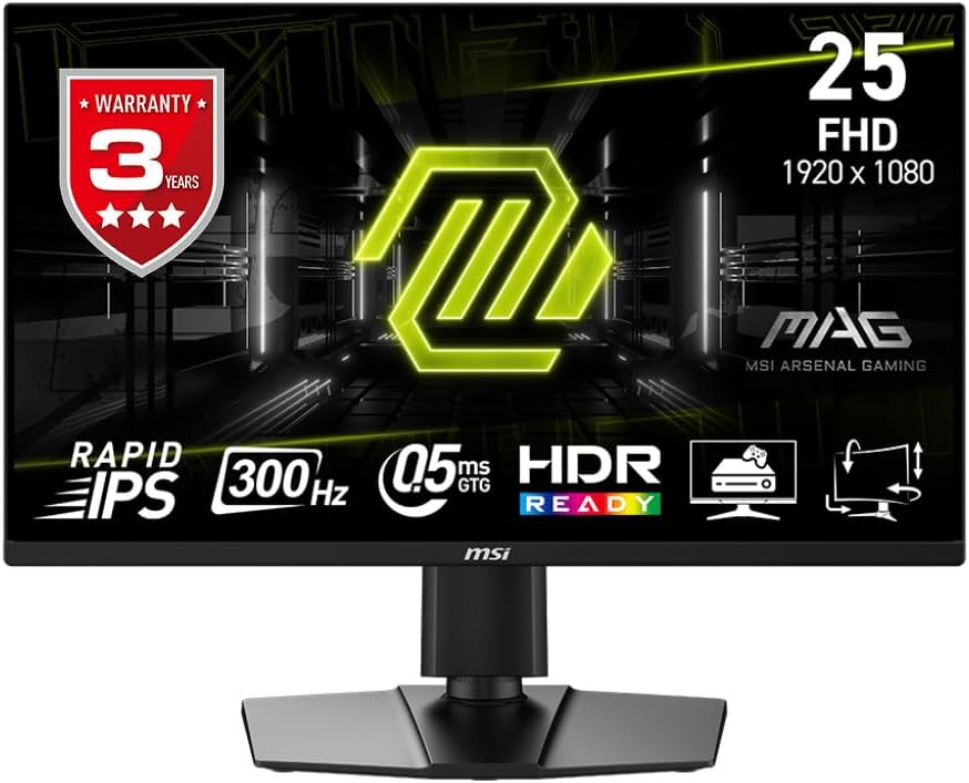 MSI 24.5" MAG 255PXF, Gaming Monitör, FHD, 16:9, Flat, Rapid IPS, 300Hz, 0.5ms (GTG) Freesync Premium, Pivot