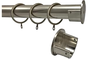 YOUR HOME ONLINE 28mm Complete Metal Recess Rings Curtain Pole Wall Brackets Chrome Brass Black (1.5m, Brushed Chrome)