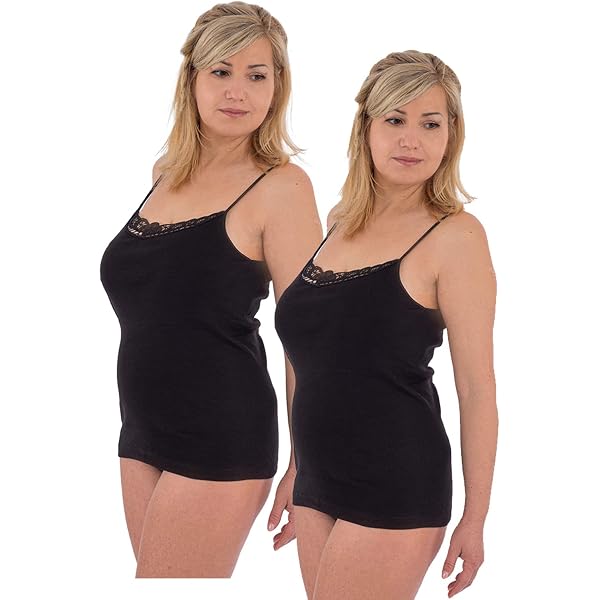 Abbigliamento Donna Made Italy NOTTINGHAM Top Donna 3 Pezzi Made In Italy | 100% Cotone Pettinato Con Pizzo | Canotta Spalla Stretta Top Sottile Elegante - 13