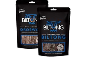 The Biltong Man – Tasty Traditional Lean Beef Biltong & Droëwors Sticks Combo – High-Protein Dried Beef and Sausage Snack, 1000g (2 x 500g)