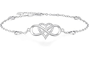 BlingGem Fußkettchen für Frauen Silber Unendlichkeit Herz Rose Gold Fußkette Sommer Runde Cubic Zirconia Damen Geschenk zum Geburtstag Jahrestag 27.5cm