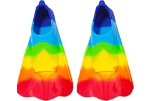 Fulenyi Swimming Flippers Swimming Fins Bright Rainbow Silicone Training Fins Bodyboarding Fins Comfortable Kids Snorkel Fins Short Youth Swim Fin For Children Boys Girls Lap Swimming