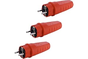 SPY-EARPIECE.COM Gumowa wtyczka zasilająca 230 V, 16 A, IP44, wodoszczelna wtyczka, odporna na pękanie, wtyczka Schuko z odciążeniem, wtyczka ze stykiem ochronnym z tulejką chroniącą przed zagięciem (Pomarańczowy)