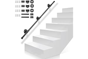 Gorssen Corrimano in Ferro battuto Tubo Nero Industriale, corrimano Antiscivolo per Scale di Sicurezza, Adatto per Scale per WC da Bagno Corrimano per Interni ed Esterni,150cm