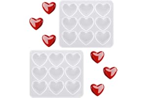 Bewudy Lot de 2 moules en silicone forme de cœur - 9 grilles pour le bricolage, savons faits à la main, bijoux et pendentifs
