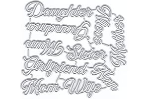 DzIxY Mum Niece English Words Metal Cutting Dies for Card Making Kit Embossing Paper Die Cuts Scrapbook Machine Stencils Storage Pockets Supplies