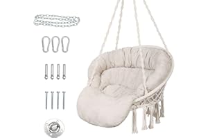 ‎BATHONLY Bathonly Hängesessel mit Kissen, handgefertigter Makramee-Schaukelstuhl mit mit hängenden Kits, Bohemian Coton Hängeschaukel, Hängestuhl für Indoor & Outdoor, bis 150 kg belastbar, Beige