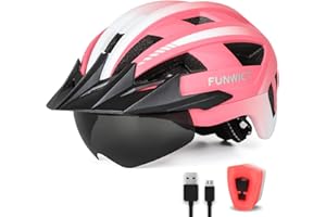 ‎FUNWICT FUNWICT Fahrradhelm mit Visier für Herren Damen, Leichte Fahrradhelm mit Magnetischem Brille und USB-Aufladung LED Licht, Stylisch Mountainbike Helm Größe M/L/XL, Weiß Schwarz