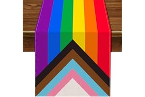 COFLINK Pride Day Rainbow Table Runner, Love is Love Linen LGBTQ Gay Lesbian Table Cloth Kitchen Dining Table for Pride Party Home Decorations (Rainbow-Stripes, 13''-72')