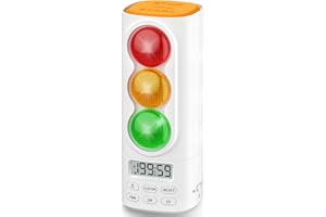 MeesMeek Traffic Light Visual Audio Digital Timer, LCD Display Volume Adjustment, with 4 Ringtones for Kids Classroom Home Kitchen Game Countdown Pause Memory Function Charger Type C Cable Included