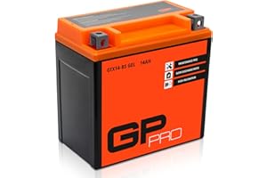 GP-PRO GTX14-BS 12V 14Ah GEL Batterie de démarrage (compatible avec YTX14-BS / 51214) (Sans entretien/Scellé) Moto Accumulateur