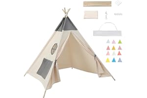 Takezuaa Kinder Tipi Zelt,Tipi Zelt für Kinder Spielzelt Tippi Kinderzelt mit Tragetasche,Tipi Zelt Kinderzimmer,Mehrzweckzelte für den Innen und Außenbereich für 3~5 Jahre(Beige Grau)