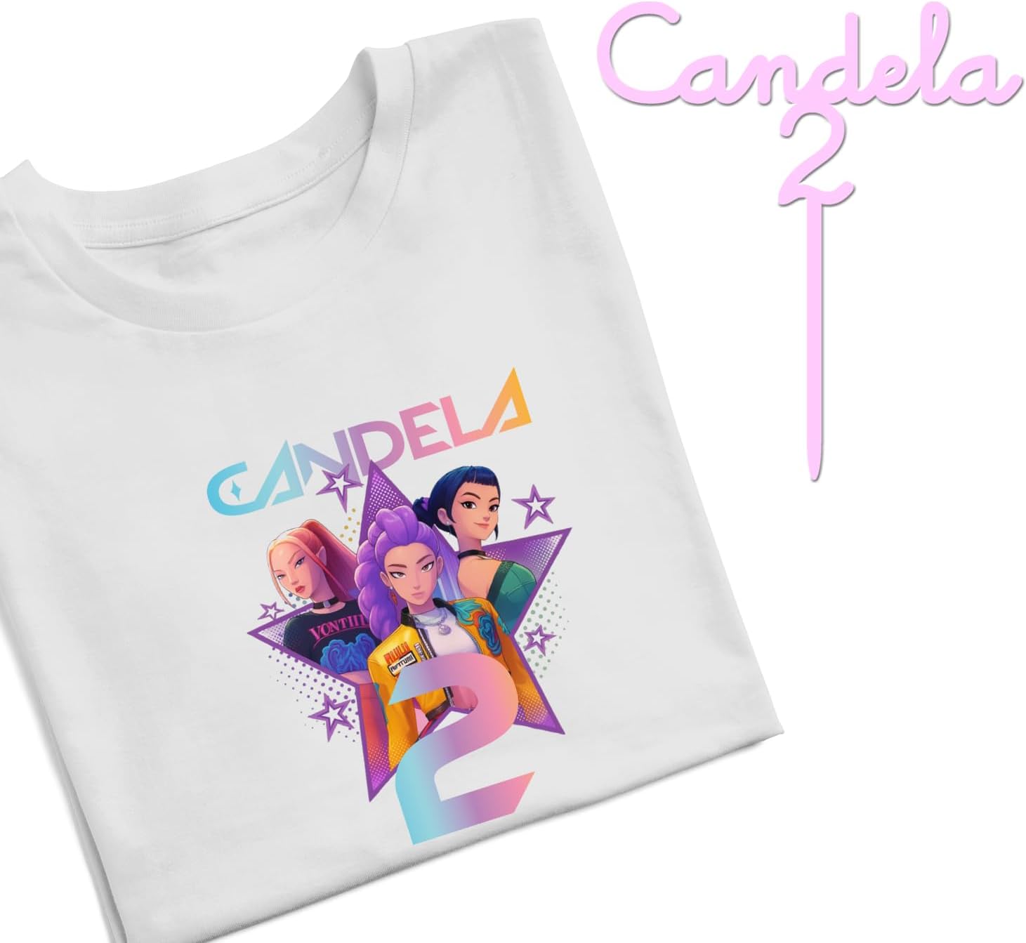 Evyre KPOP Birthday T-Shirt Personalised Name and Age with Topper Anniversary Cake Gift Party Huntrix Sajaboys Boys Girls Unisex Children's Sweatshirt (Star)