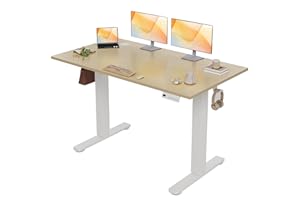 ‎CLAIKS Claiks Höhenverstellbarer Schreibtisch 120x60cm, Schreibtisch Höhenverstellbar Elektrisch, Steh-Sitz Tisch mit 2 Haken und 3 Memory-Funktion, Stehpult Verstellbarer Computertisch, Standing Desk, Beige