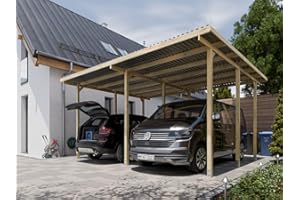 Woodtex Holz Doppel Carport | 595 x 495 cm | 290 cm hoch | Fichte Kiefer Carport | mit UV-Schutz | 9er Pfosten | inkl. Dacheindeckung