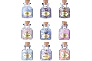 Cheriswelry 9pcs Mini Gemstone Wishing Bottles Crushed Chips Stone Set for Jewelry Making Home Decoration
