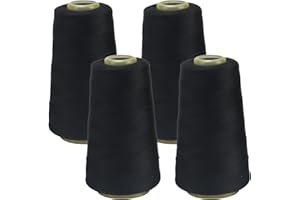 FOGAWA 4 rouleaux Fil à coudre 40S/2, 3000 yards Bobines de Fils à Coudre en Polyester, fil surjeteuse pour Machine à Coudre, surjeteuse pour la couture, le Patchwork(noir)