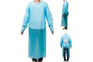SHARP-TEC Zeguard 80pcs Disposable Aprons, Plastic Gowns with Sleeves, Blue Isolation Protective Gowns, Unisex Fluid Resistant Coverall