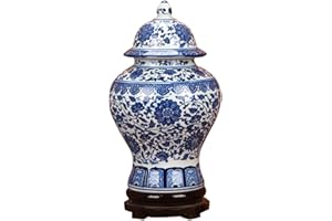ufengke Jingdezhen - Vaso per zenzero classico in porcellana blu e bianca, stile cinese Ming, altezza 38 cm, blu e bianco