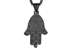HZMAN Khamsah Stainless Steel Egyptian Eye Fatima Hamsa Hand Pendant Necklace Success and Protection Lucky