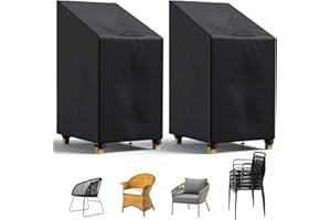 LCGOD Gartenstuhl-Abdeckung 600D wasserdicht 2PCS-120/80 * 65 * 65 cm - Atmungsactive Schutzhülle mit verstellbaren Bändern für Stapelstühle & Sessel, Schwarz Wasserdichter UV-Schutz
