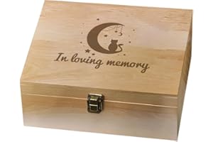 arricraft Scatola Dei Ricordi In Legno Da 1 pezzo, In Loving Memory Box con Coperchio Incernierato Scatola Portaoggetti Decorativa Moon Cat Scatola Portaoggetti per Foto Lettere Anniversario