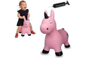 Jamara 460453 - Animal saltarín Unicornio Fucsia con Bomba - Mejora el Equilibrio y Capacidad motora, Orejas como Soporte, Robusto y Resistente, Peso sostenible 50 Kg