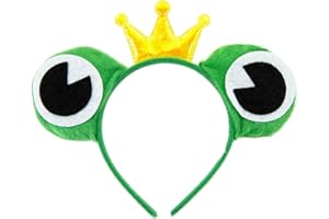 Oblique Unique® Cerchietto per capelli con rana e corona, accessorio per carnevale, festa a tema, verde e oro