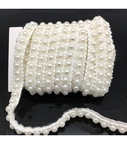 CRAFTLOVE Pearl & Gold Latkan Bead Lace Border - 9.2 Yards, 3cm Wide For Saree, Blouse, Dupatta, Crafts - View #13