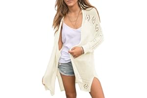Saodimallsu Cárdigan de punto abierto para mujer, ligero, suave, de verano, estilo bohemio, informal, manga larga, suéter de punto