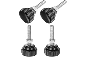 sourcing map 4 Sets Knurled Knobs Thumb Screws with Nuts Washers, Metric M6 x 30mm Male Thread 25mm Plastic Head, Zinc Plated Carbon Steel Stud Hand Knobs Clamping Thumbscrews Handles, Black