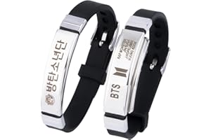 VINEEN SYLALE BTS Lot de 2 bracelets réglables pour fans de BTS, cadeau de merch, M, acier inoxydable et silicone
