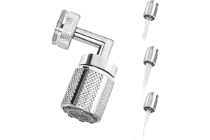 HUAERSICO Grifo Universal De 7 Letras Para M/Fm 20mm 22mm 24mm,Aireador Giratorio De 720 Grados,Tres Boquillas Mezcladoras Infinitamente Ajustables,Ahorro De Agua Para Cocina Y BañO
