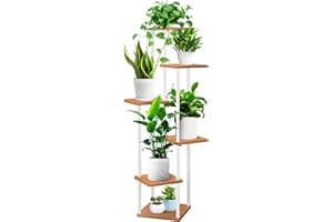 YOCOMEY 6-Tier Hölzern Blumenregal Pflanzenregal, Mehrstöckig Blumenständer Pflanzenständer Blumenbank Blumentreppe Pflanzentreppe Standregal für Innen Garten Balkon Deko(Weiß)