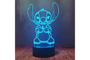 LAMCHIM Stitch USB Plug Night Light 16 colori Shine LED Night Light Cute Anime Stitch Puppy Doll Creativo 3D Lampada da tavolo Lava Torce Illuminazione per il sonno del bambino Home Bedroom Decor