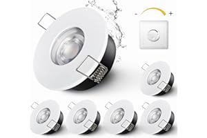 Sweier IP65 Recessed Ceiling Lights, 5W GU10 Waterproof Downlights Dimmable 3000K Warm, White LED Bathroom Spotlights for 68-75mm Hole, Soffit Lights 6 Pack