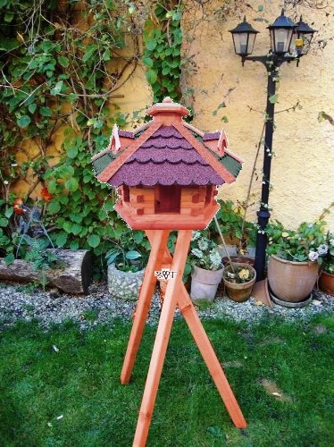 Vogelhaus -Holz Nistkästen & Vogelhäuser- aus Holz mit Silos Holz mit Dach ROT GRÜN BG60r-gEMS mit Ständer