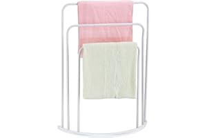 BEDDING HOME 3 Tier Free Standing Bath Towel Rail - Curved Towel Stand, Space Saving Towel Drying Rack, Bathroom Storage Organizer Towel Holder, Towel Stand, Towel Rack Stand White