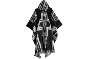XUSAI Men's Aztec Hooded Poncho Vintage Bat Sleeve Cape Cloak Hoodie Ethnic Style Tassel Hem Knitted Pullover Shawl