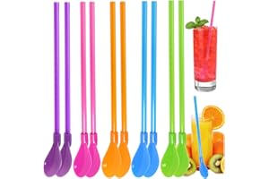 LANSKYLAN 20 Pezzi 2 in1 Cucchiaio di Paglia Cucchiaio a Cannuccia Colorata 24cm Cucchiaio di Paglia Riutilizzabili Cannucce Cucchiaio Rimovibile con Spazzola per Cocktail Frullati e Yogurt