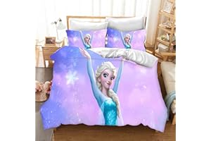QROXY Frozen Bettwäsche Bettbezug Und Kissenbezug,Anime Anna ELSA Princess Olaf 3D Bettwäsche Paare Set 100% Microfaser Für Jungen Mädchen (3,Single 135×200CM)