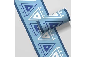 WMHDSJ Borde del papel pintado Triángulo azul Auto Adhesivo del Papel Pintado del PVC Cenefa autoadhesiva para decoración de pared de cocina baño 10cm X 500cm