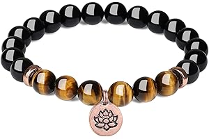 COAI Bracciale Bilanciamento Reiki in Tormalina Nera e Pietre Naturali con Amuleto Fiore di Loto