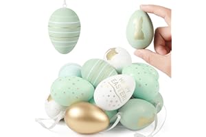 CANCJ Ostereier zum Aufhängen aus Plastik, 24 Stück Ostereier Plastik mit Schnur, Deko Ostereier für Draußen&Garten,Gold, Hellblau, Hellgrün Hängedeko für Outdoor und Indoor, Größe: 6 cm, Kunststoff-Eier