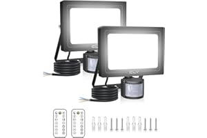 CLY 25W Security Lights Outdoor Motion Sensor, 2100 Lumen IP66 Waterproof Outside Light with Remote Control 6500K Motion Sensor Flood Light, LED Outdoor Lights for Backyard, Garden, Doorway, Garage 2P